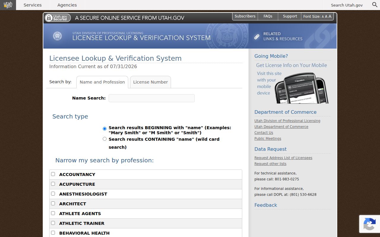 St. George people directories in the Utah professional license lookup